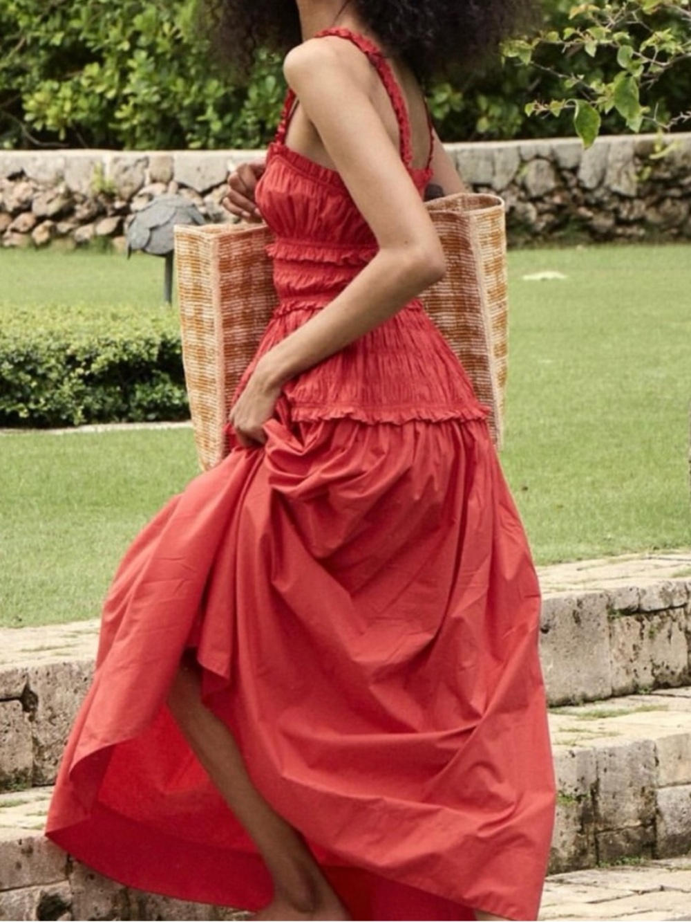 Doen Marianne Dress Red Orange Ruche Dress sz M *AS IS* - Picture 7 of 15